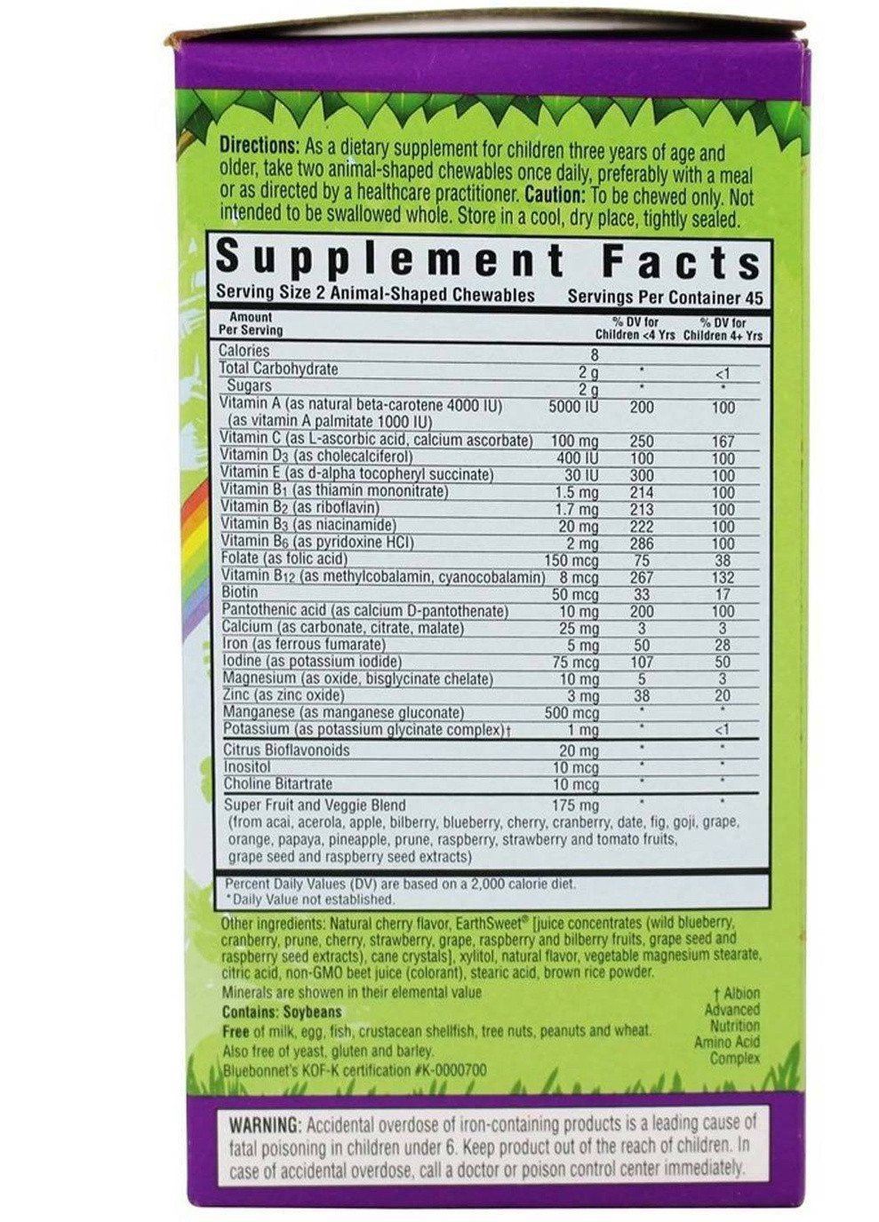 Мультивитамины для Детей, Вкус Винограда, Rainforest Animalz,, 180 жевательных конфет Bluebonnet Nutrition (225714516)