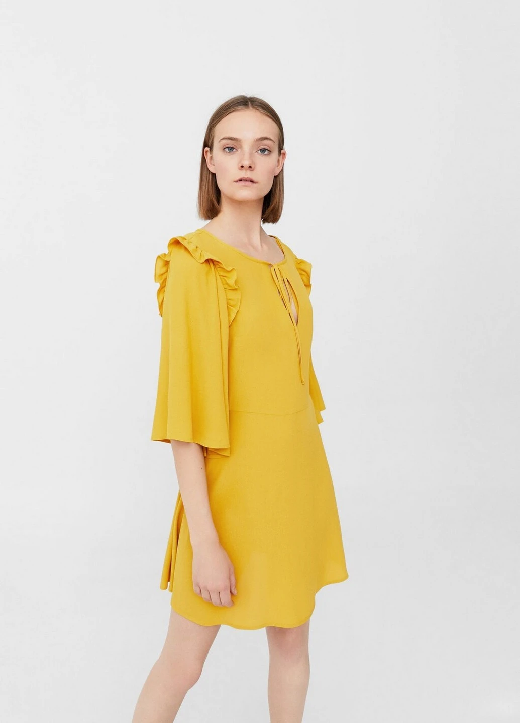 Горчичное кэжуал платье Mango однотонное