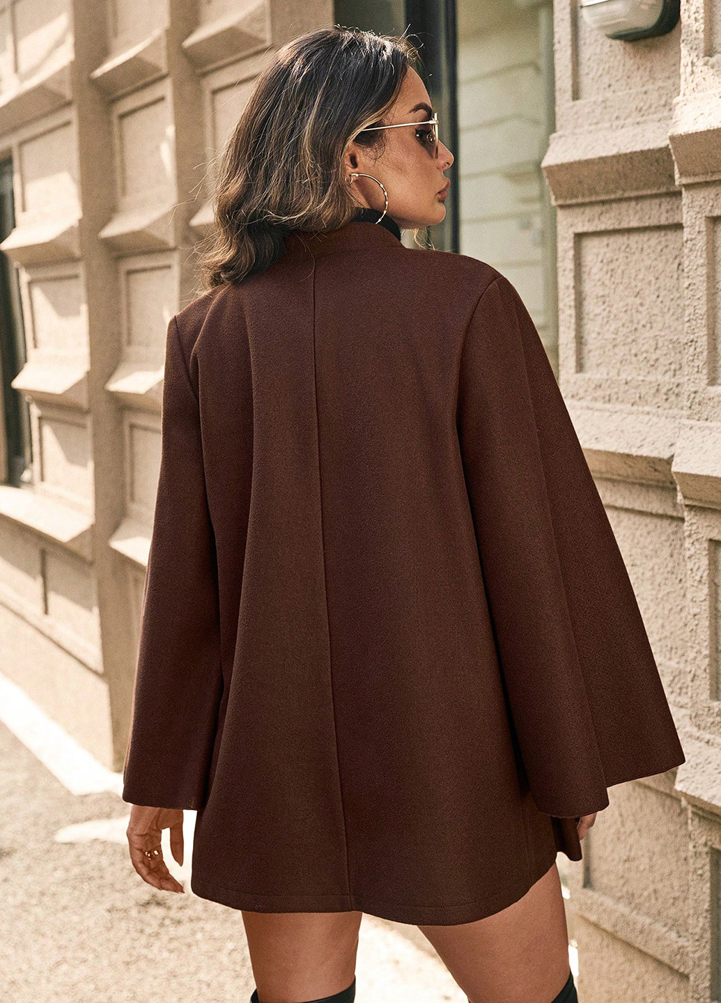 Коричневе Кежуал напівпальто двобортне SHEIN однотонне