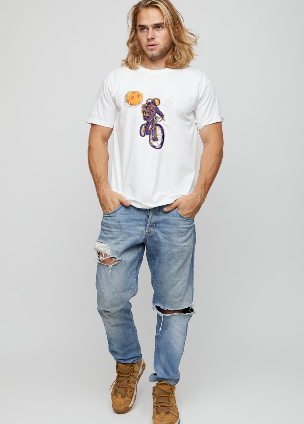 Біла футболка чоловіча basic /air print/ YAPPI