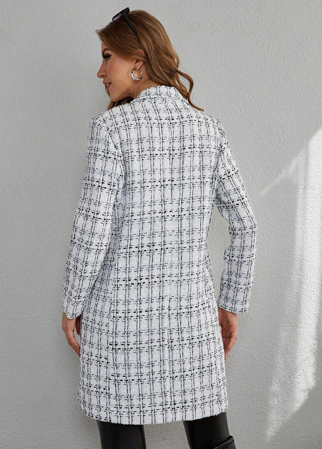 Чорно-білий демісезонне Пальто двобортне SHEIN