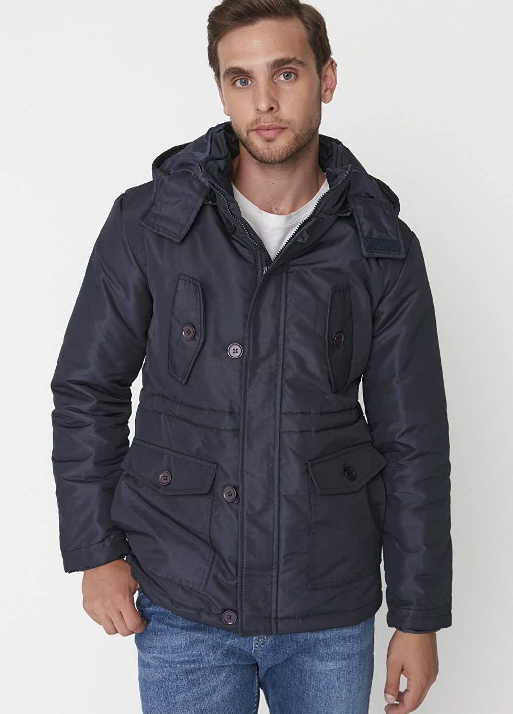 Темно-синя демісезонна куртка Trendyol