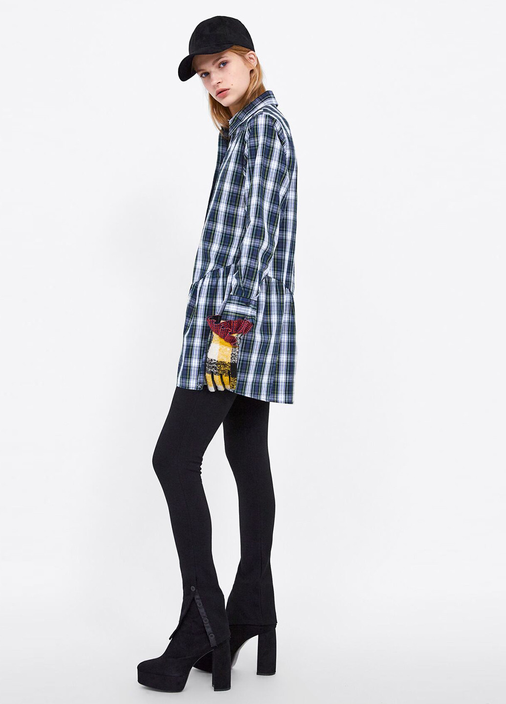 Темно-синя кежуал сукня сукня-сорочка Zara в клітинку