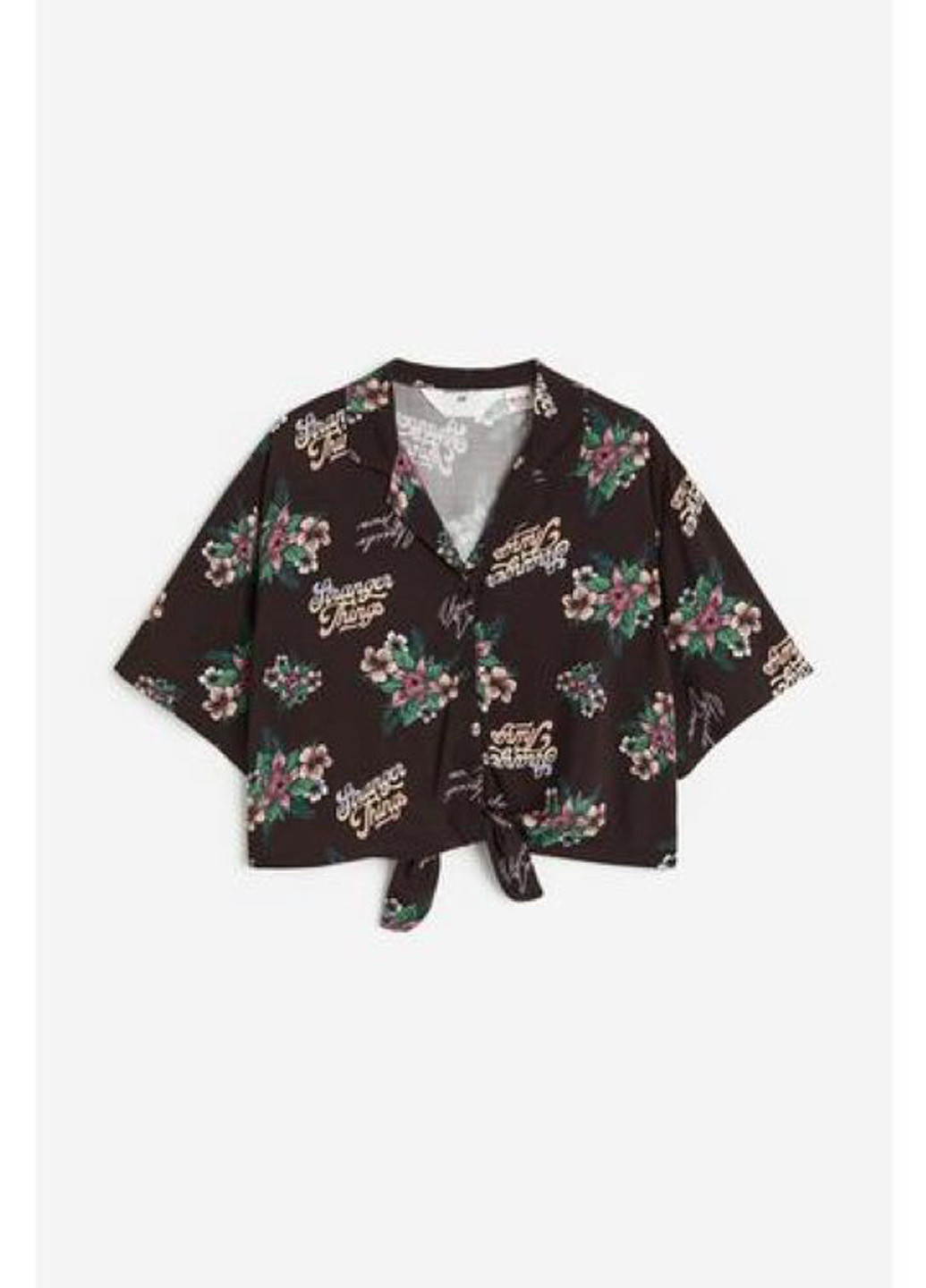 Темно-коричневая цветочной расцветки блузка H&M летняя