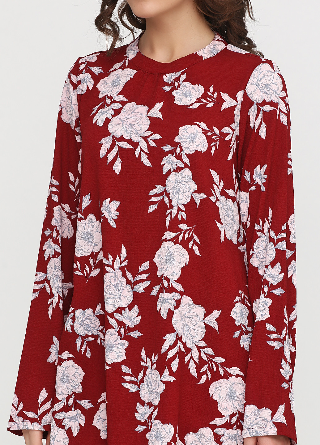 Бордовое кэжуал платье с длинным рукавом Vero Moda с цветочным принтом