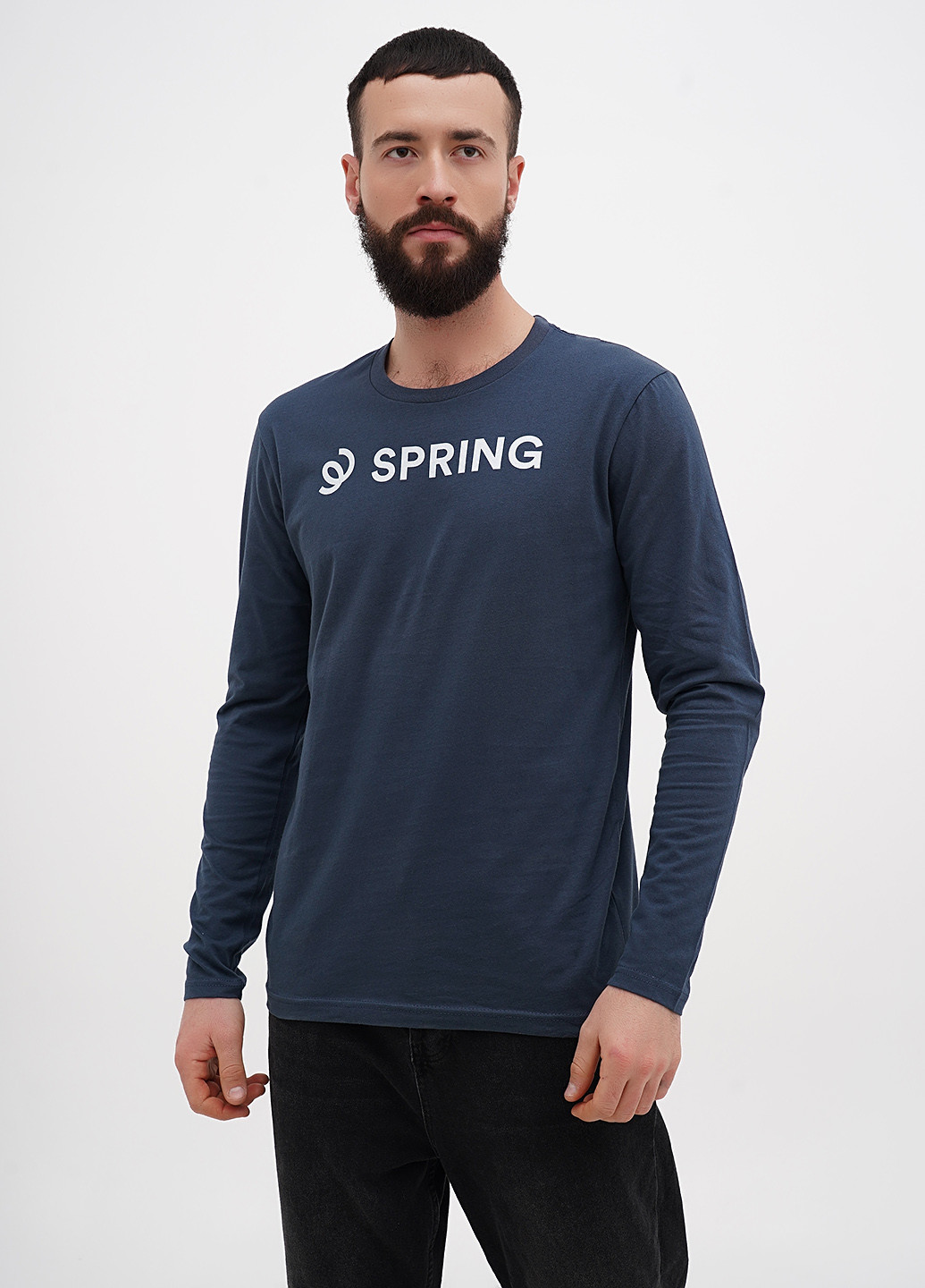 Лонгслів Next Level напис сіро-синій кежуали бавовна