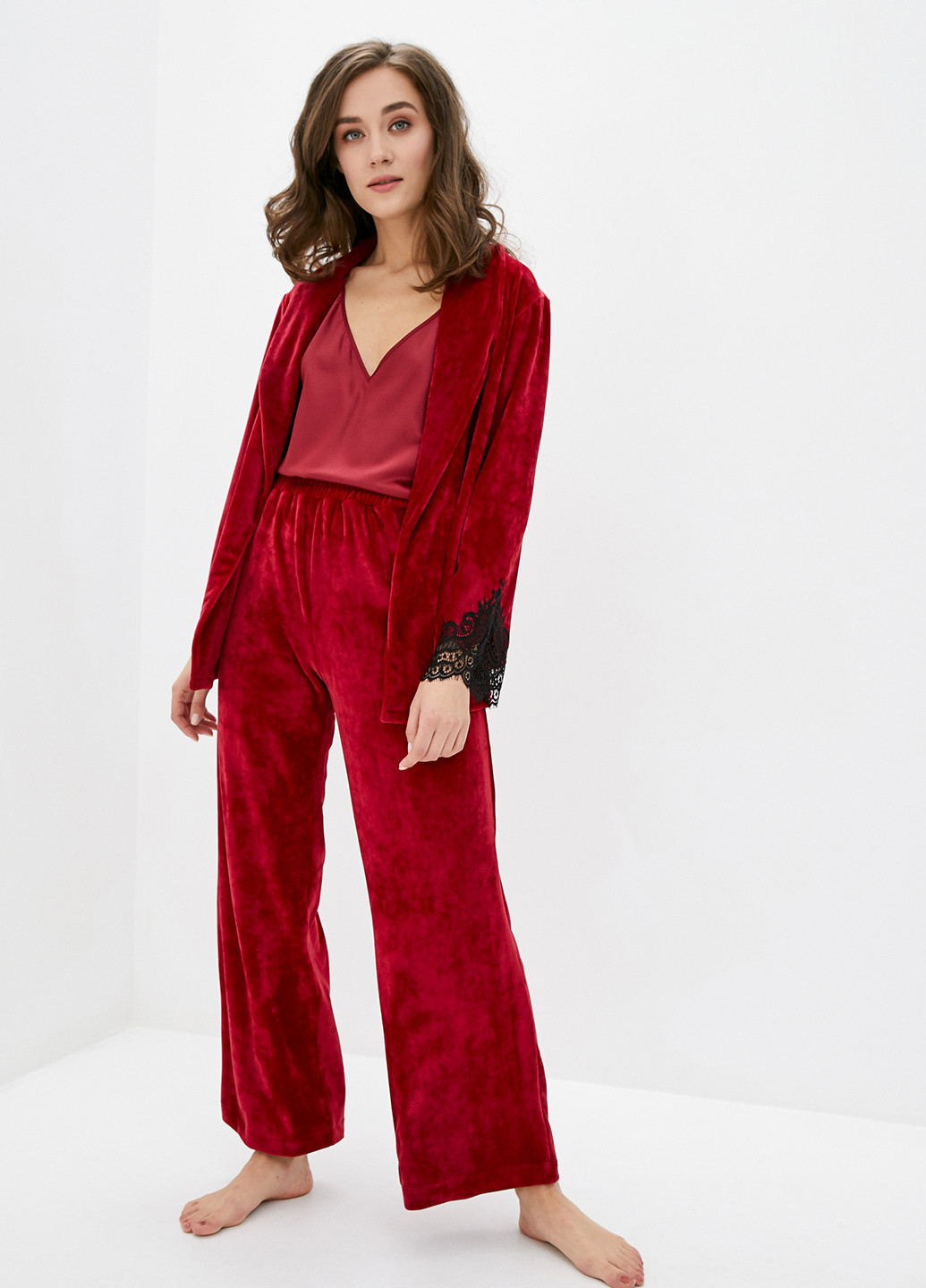 Бордовый демисезонный комплект (кардиган, брюки) Silence