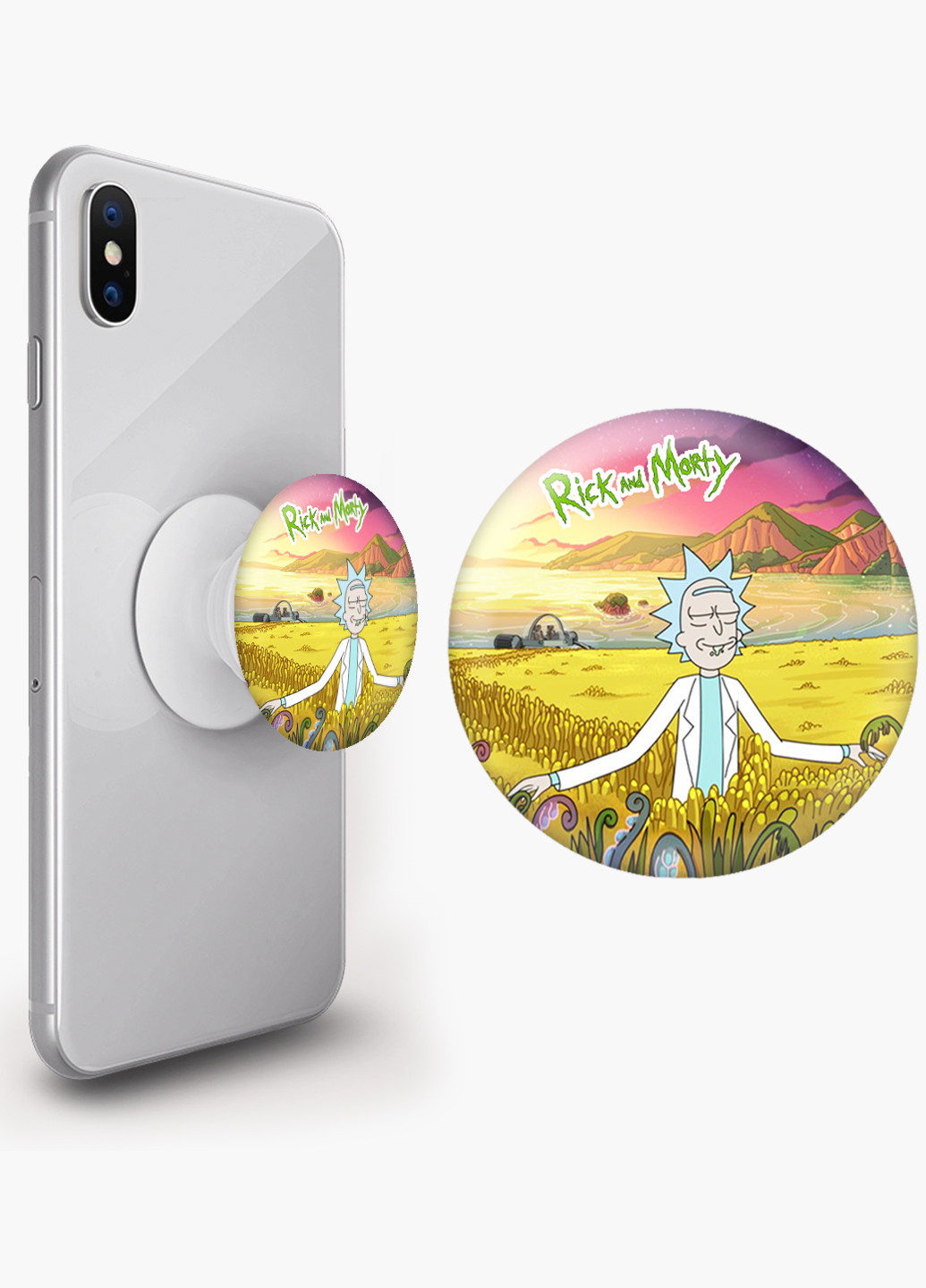 Попсокет (Popsockets) тримач для смартфону Рік і Морті (Rick and Morty) (8754-1236) Чорний MobiPrint (216748537)