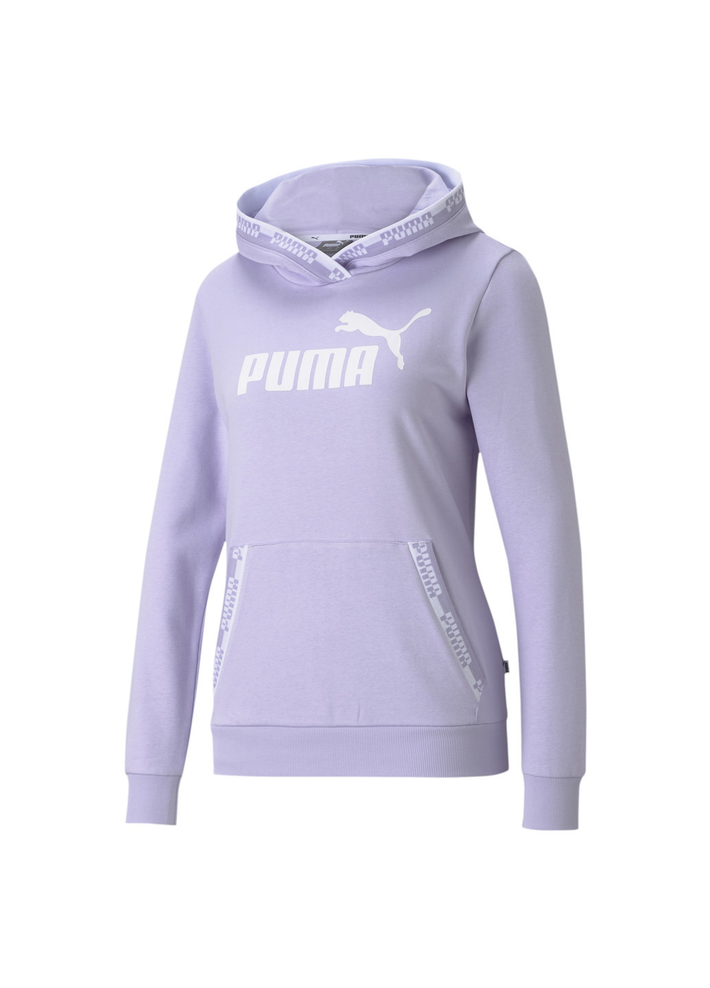 Толстовка Amplified Women's Hoodie Puma однотонная пурпурная спортивная хлопок, полиэстер