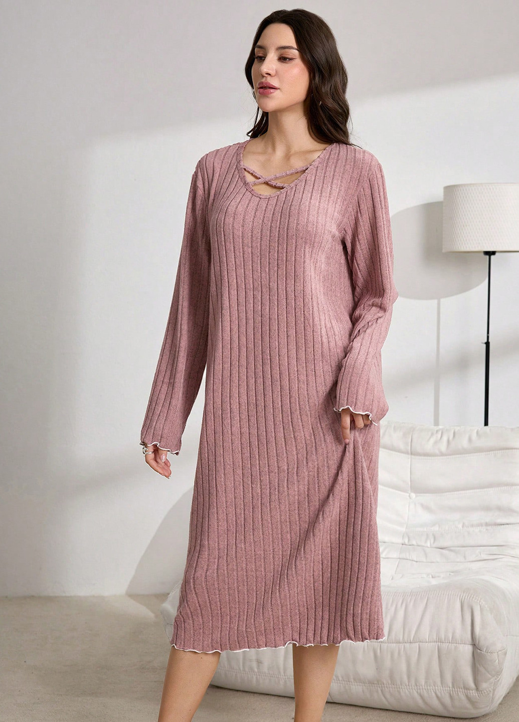 Рожева домашній сукня а-силует SHEIN однотонна