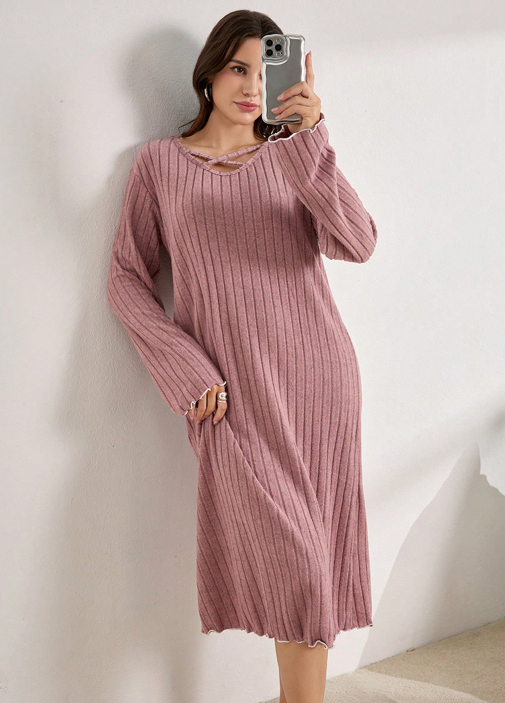 Рожева домашній сукня а-силует SHEIN однотонна
