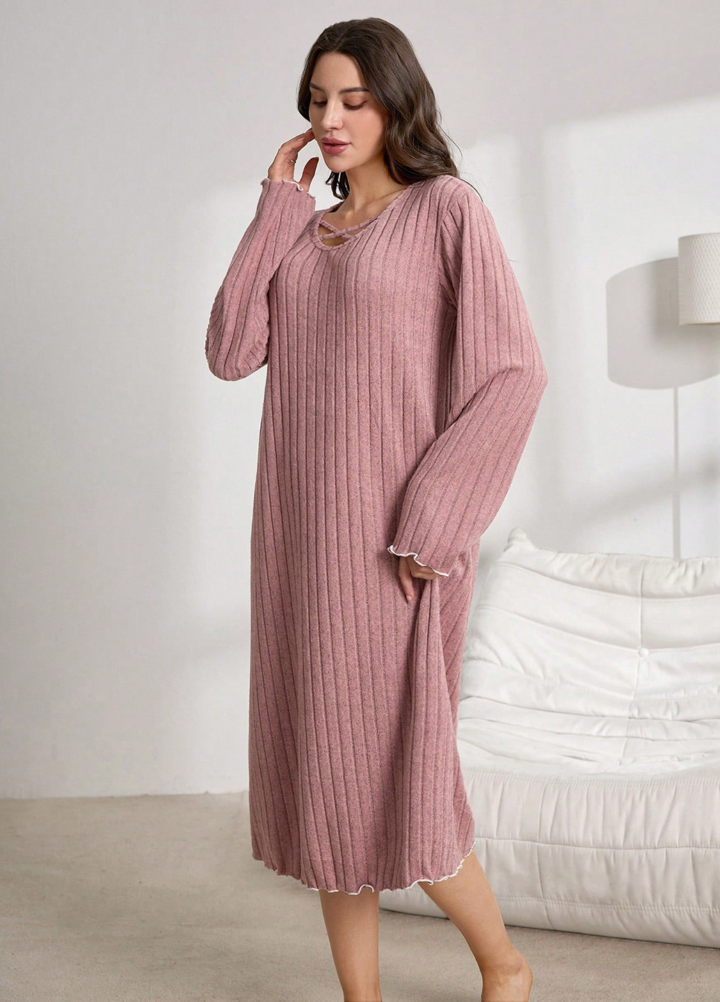 Рожева домашній сукня а-силует SHEIN однотонна