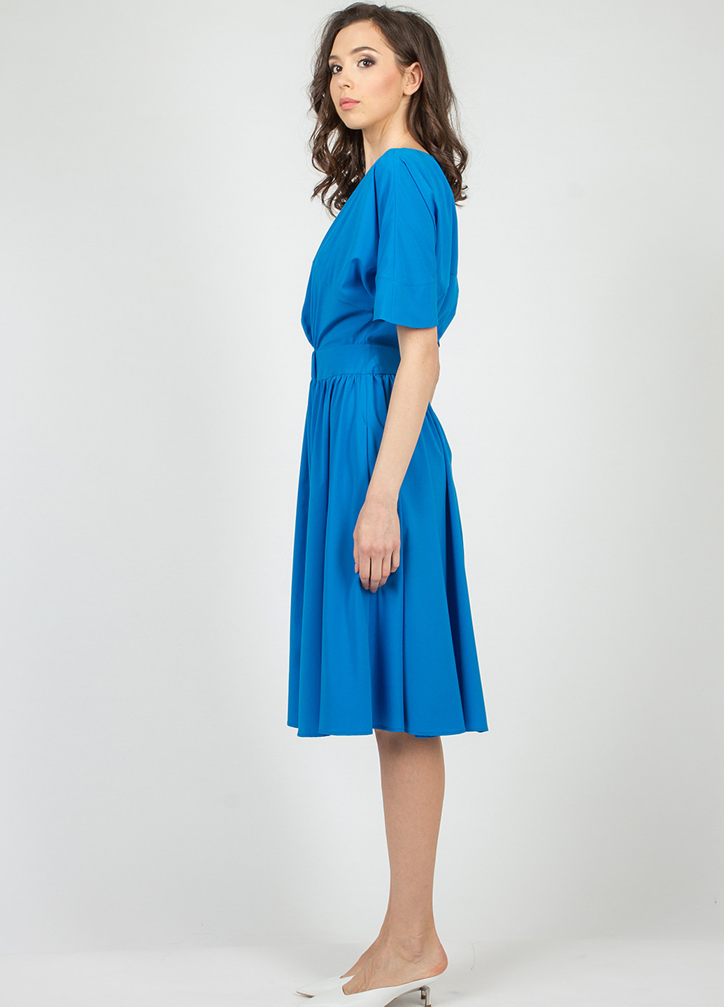 Блакитна кежуал сукня з спідницею-сонце BGL однотонна