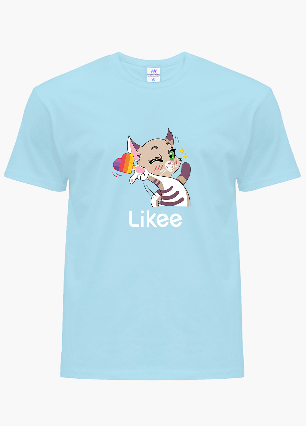 Блакитна демісезонна футболка дитяча лайк котик (likee cat) (9224-1032) MobiPrint