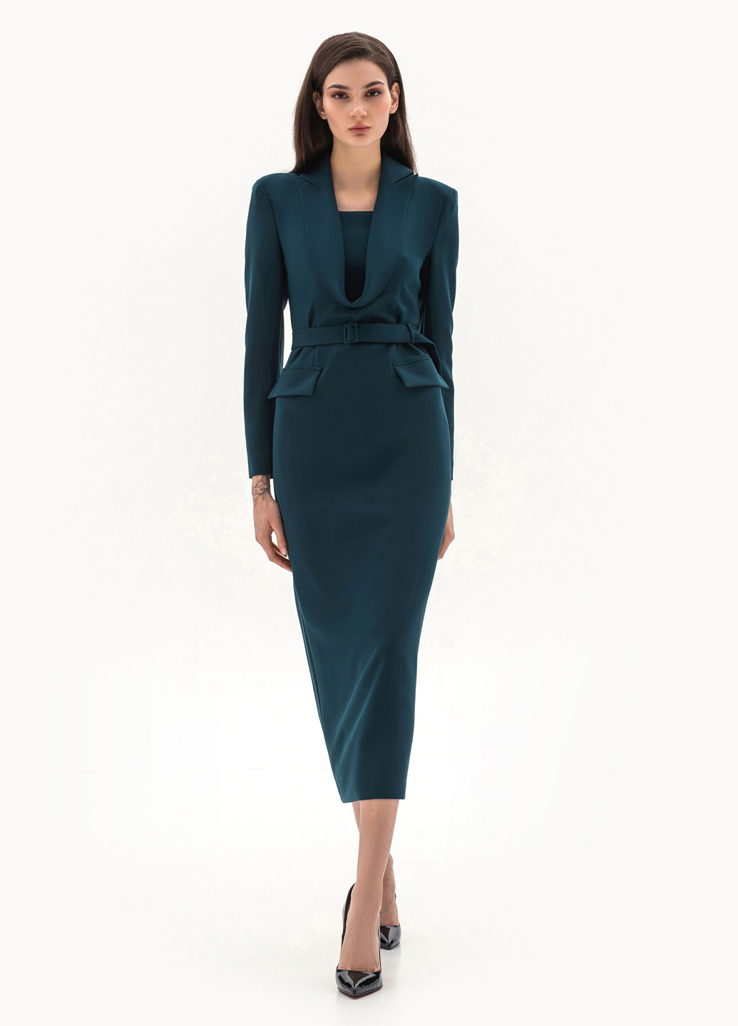 Изумрудное деловое, кэжуал платье платье-жакет BGL однотонное