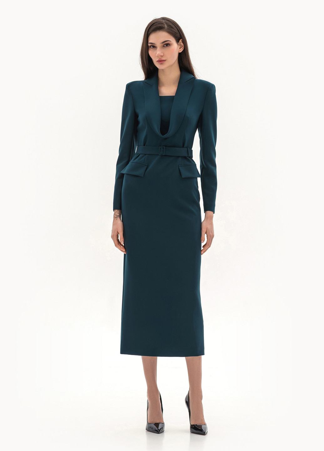 Изумрудное деловое, кэжуал платье платье-жакет BGL однотонное