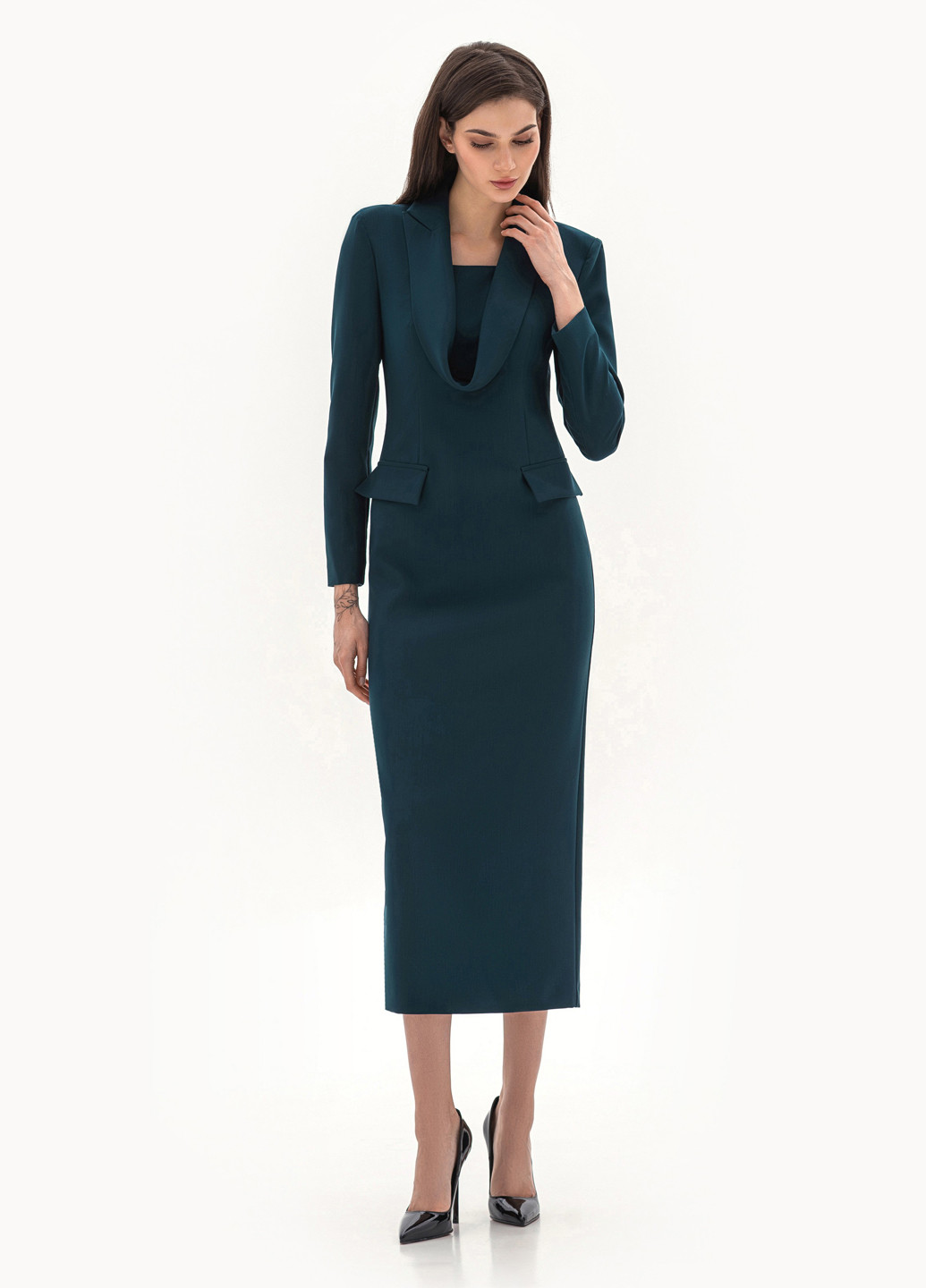 Изумрудное деловое, кэжуал платье платье-жакет BGL однотонное