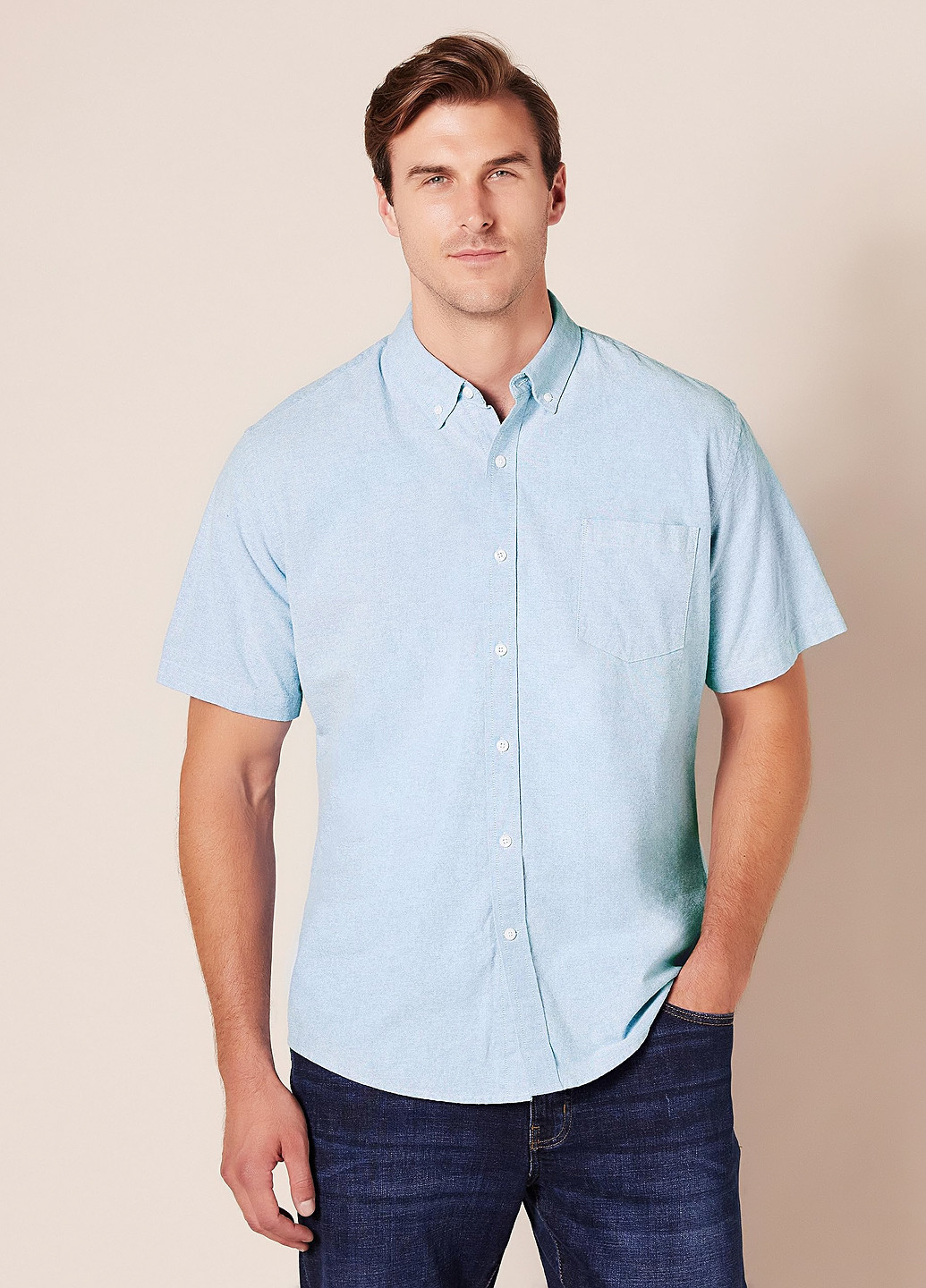 Голубой кэжуал рубашка однотонная Amazon Essentials