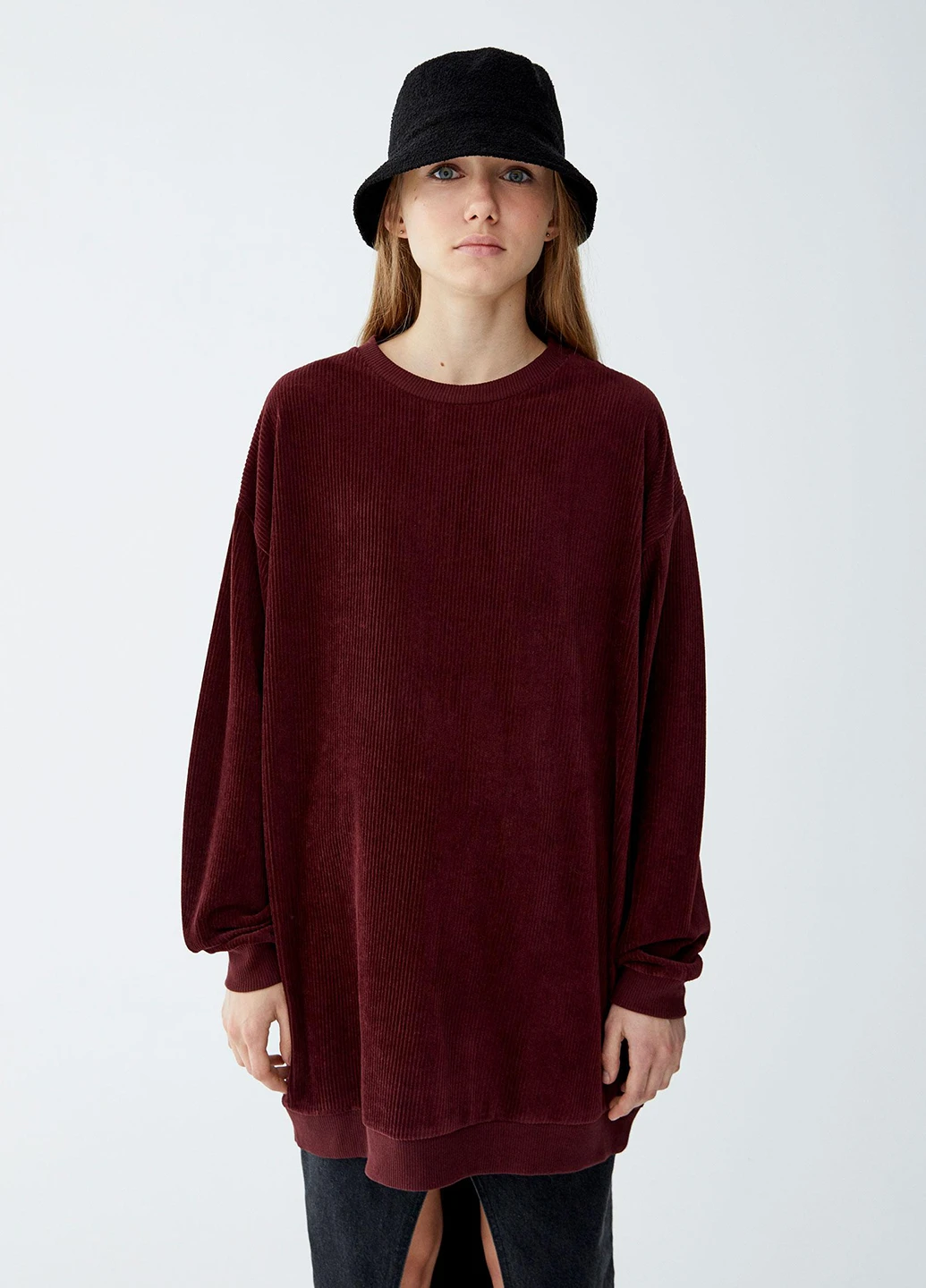 Бордовый свитшот Pull & Bear однотонный без декора (251912707)