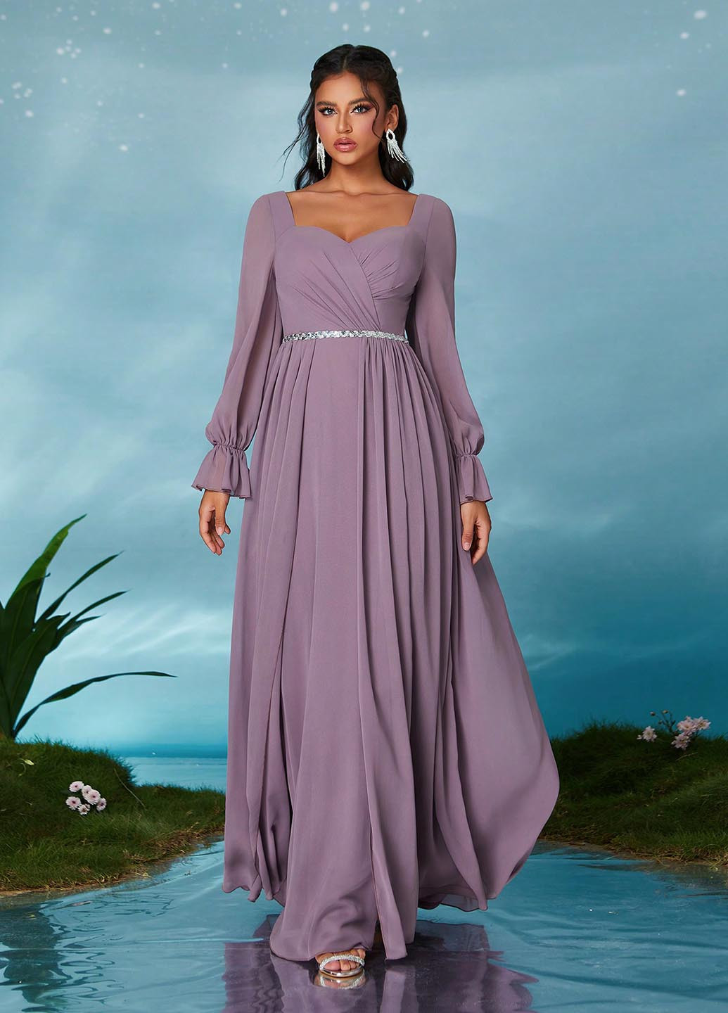 Світло-фіолетова святковий, вечірня сукня SHEIN однотонна