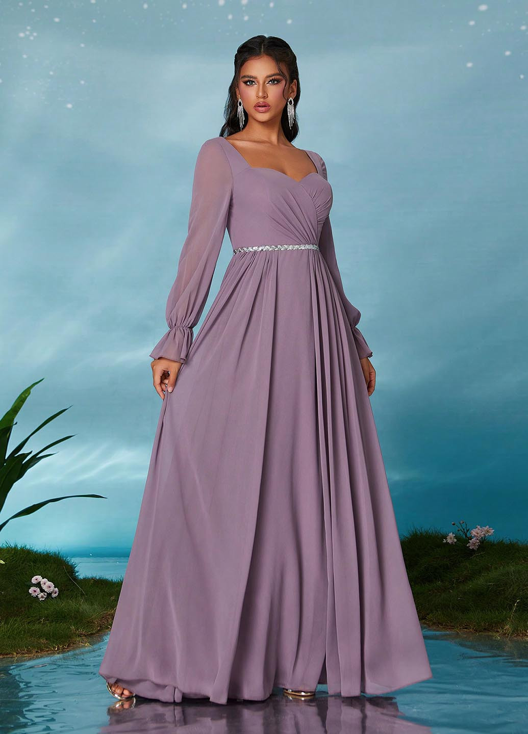 Світло-фіолетова святковий, вечірня сукня SHEIN однотонна