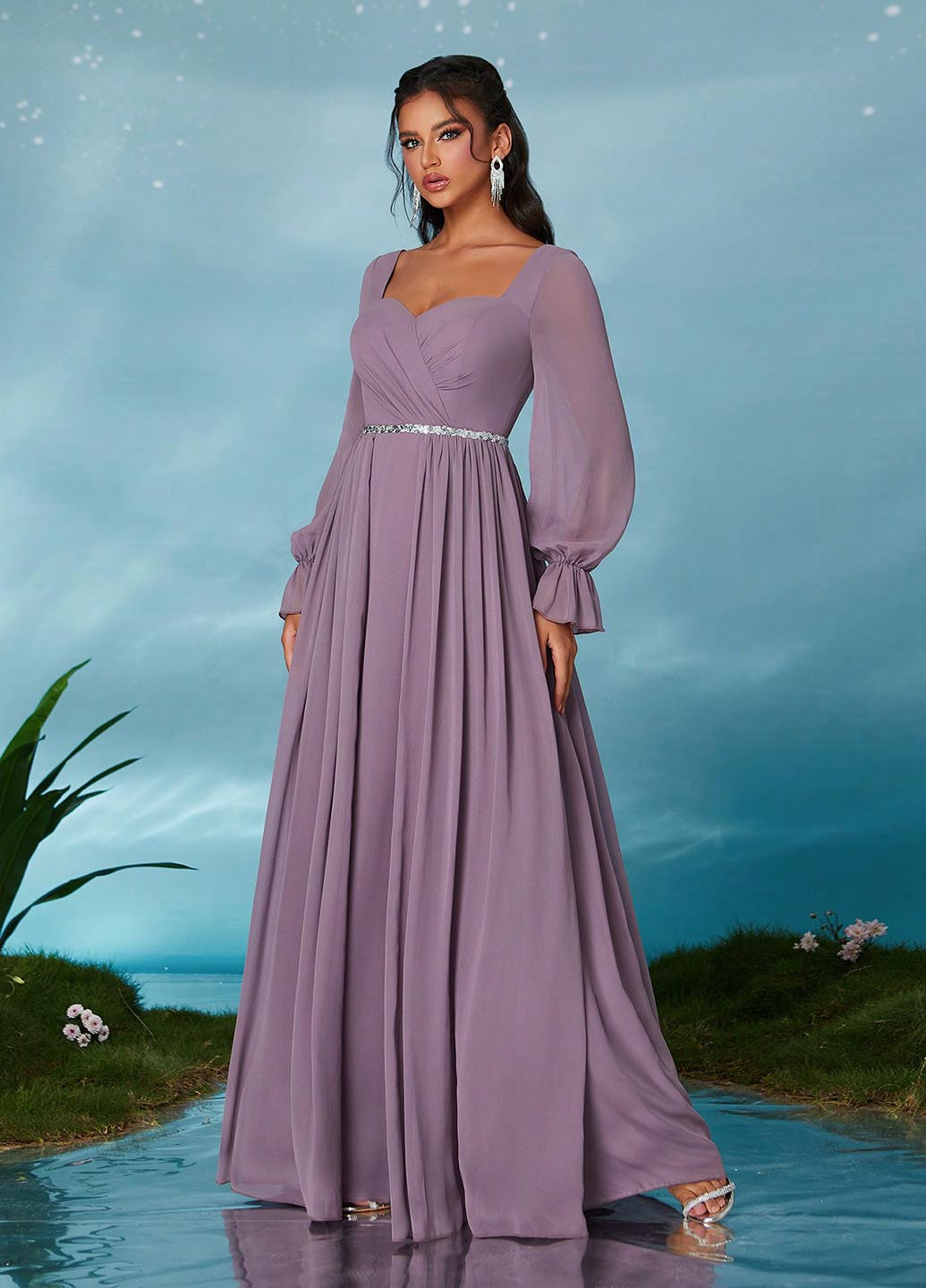 Світло-фіолетова святковий, вечірня сукня SHEIN однотонна