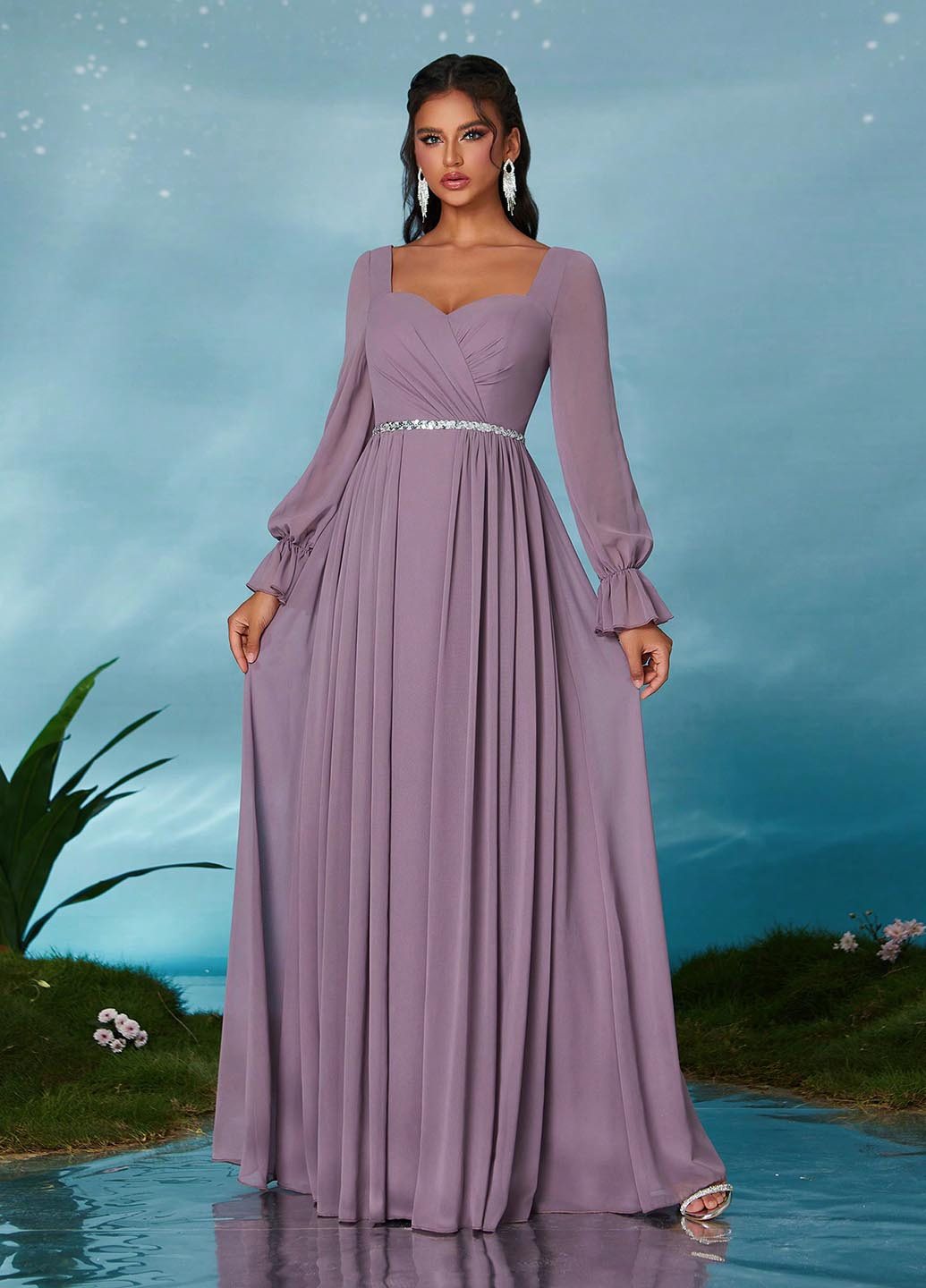 Світло-фіолетова святковий, вечірня сукня SHEIN однотонна