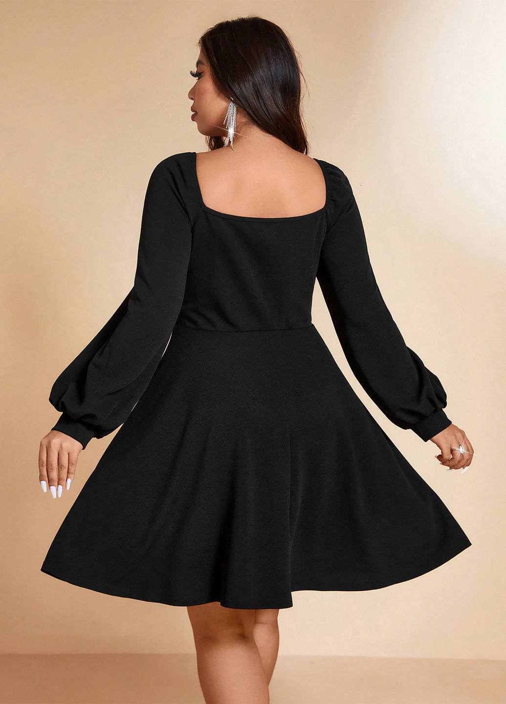 Чорна вечірня, кежуал сукня з спідницею-сонце SHEIN однотонна