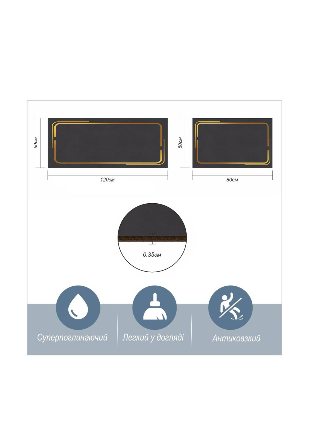 Килимок для ванної та кухні (2 шт.) 50х80 см,50х120 см Aquarius (322338842)
