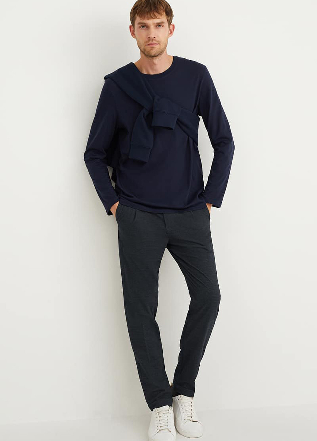 Серо-синие классические, кэжуал демисезонные зауженные брюки C&A