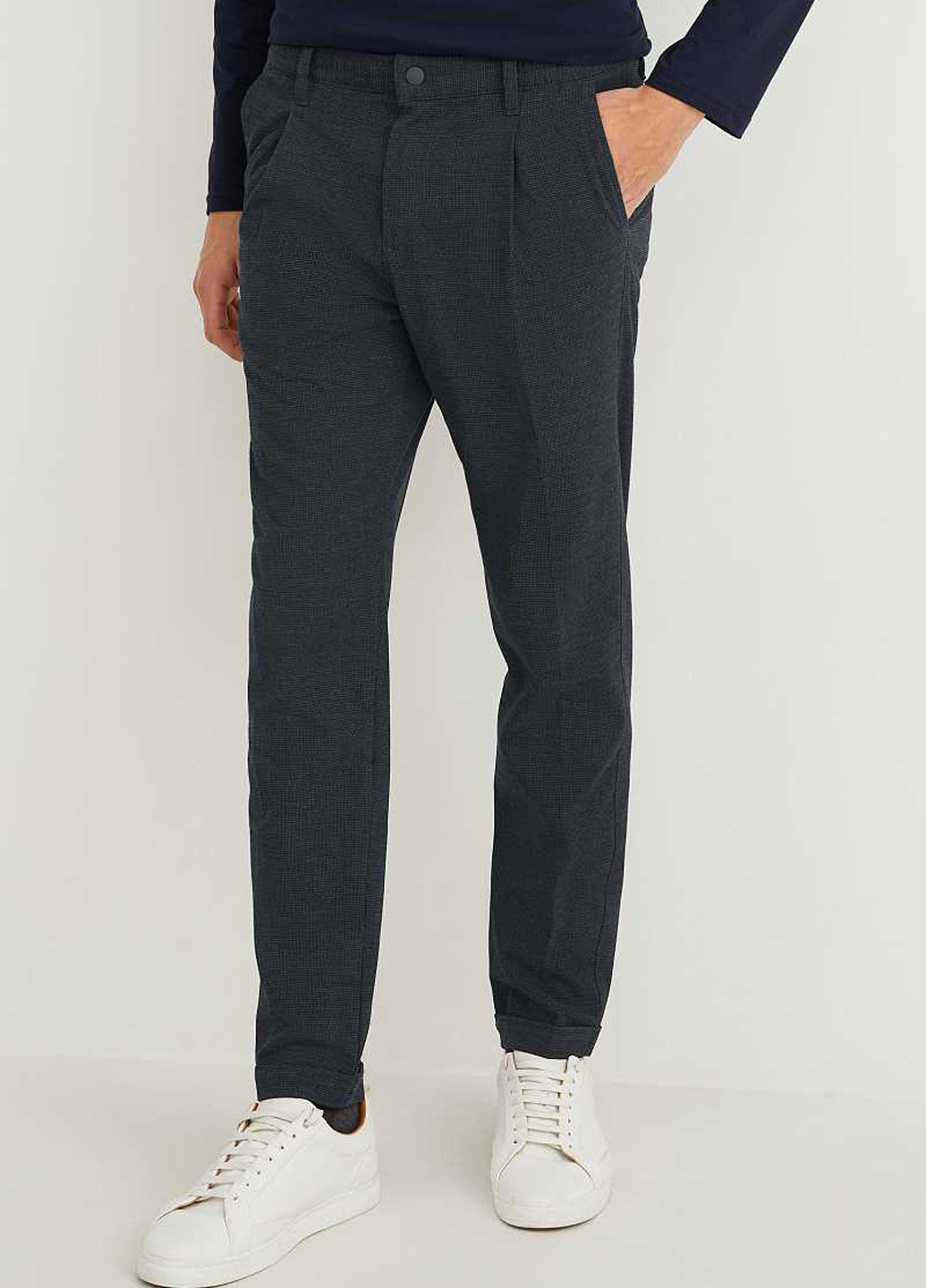 Серо-синие классические, кэжуал демисезонные зауженные брюки C&A