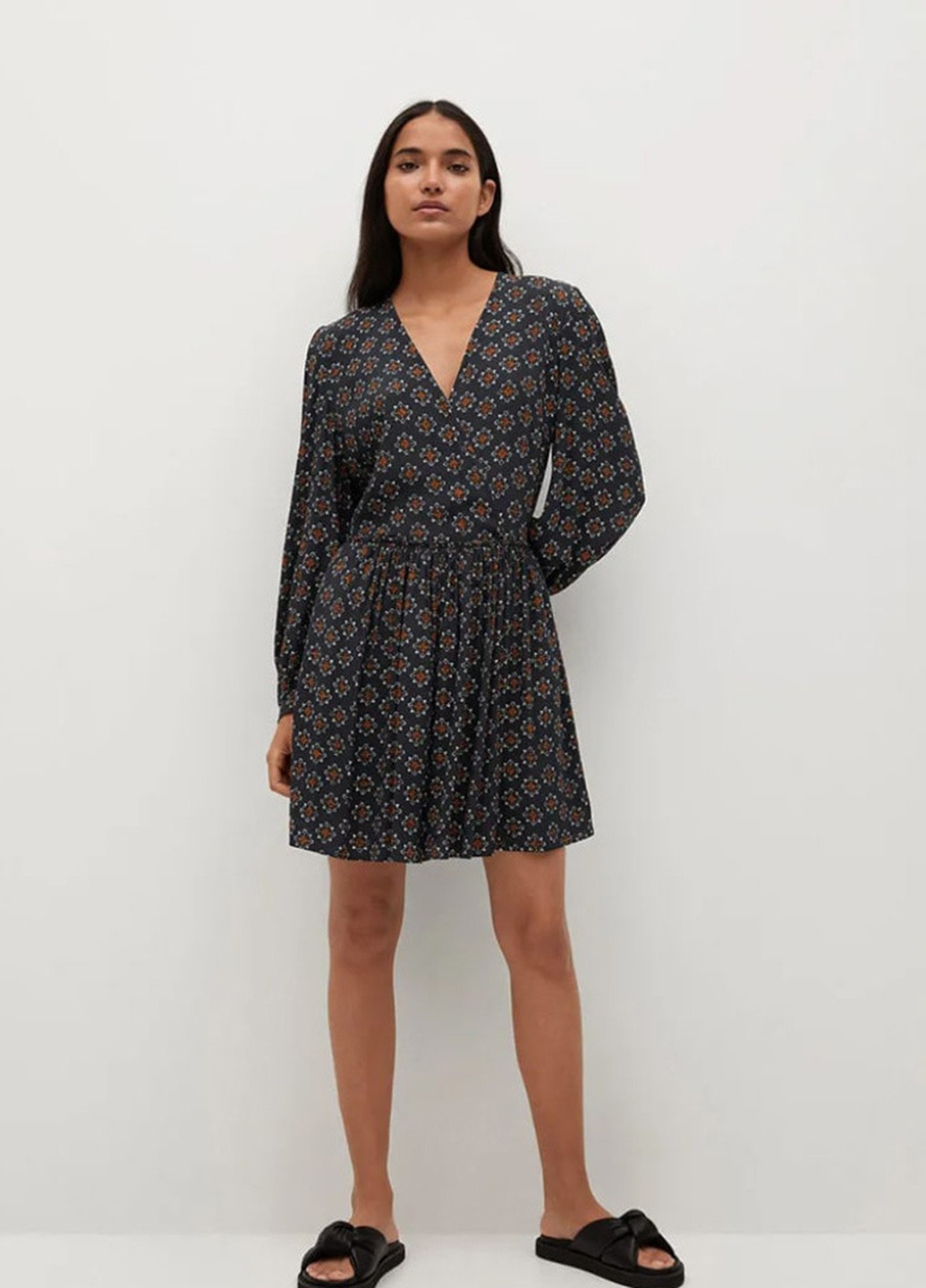 Синя кежуал сукня кльош Mango з малюнком