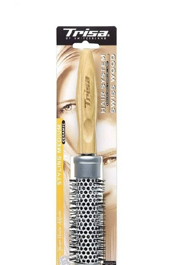 Расческа массажная для укладки волос с деревянной ручкой средняя d40мм Styling Medium Trisa swiss wood (254885387)