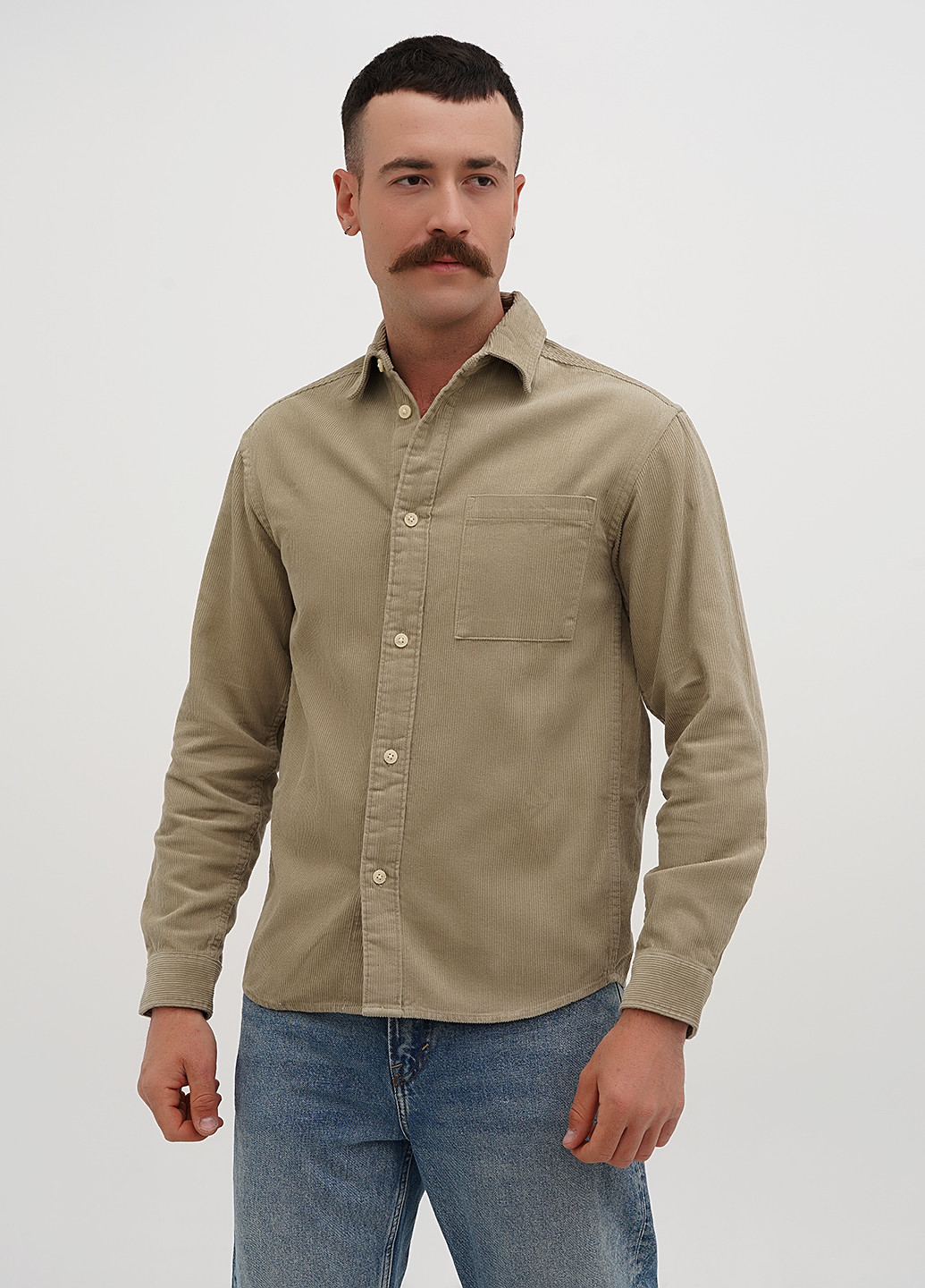 Оливковковая (хаки) кэжуал рубашка однотонная H&M