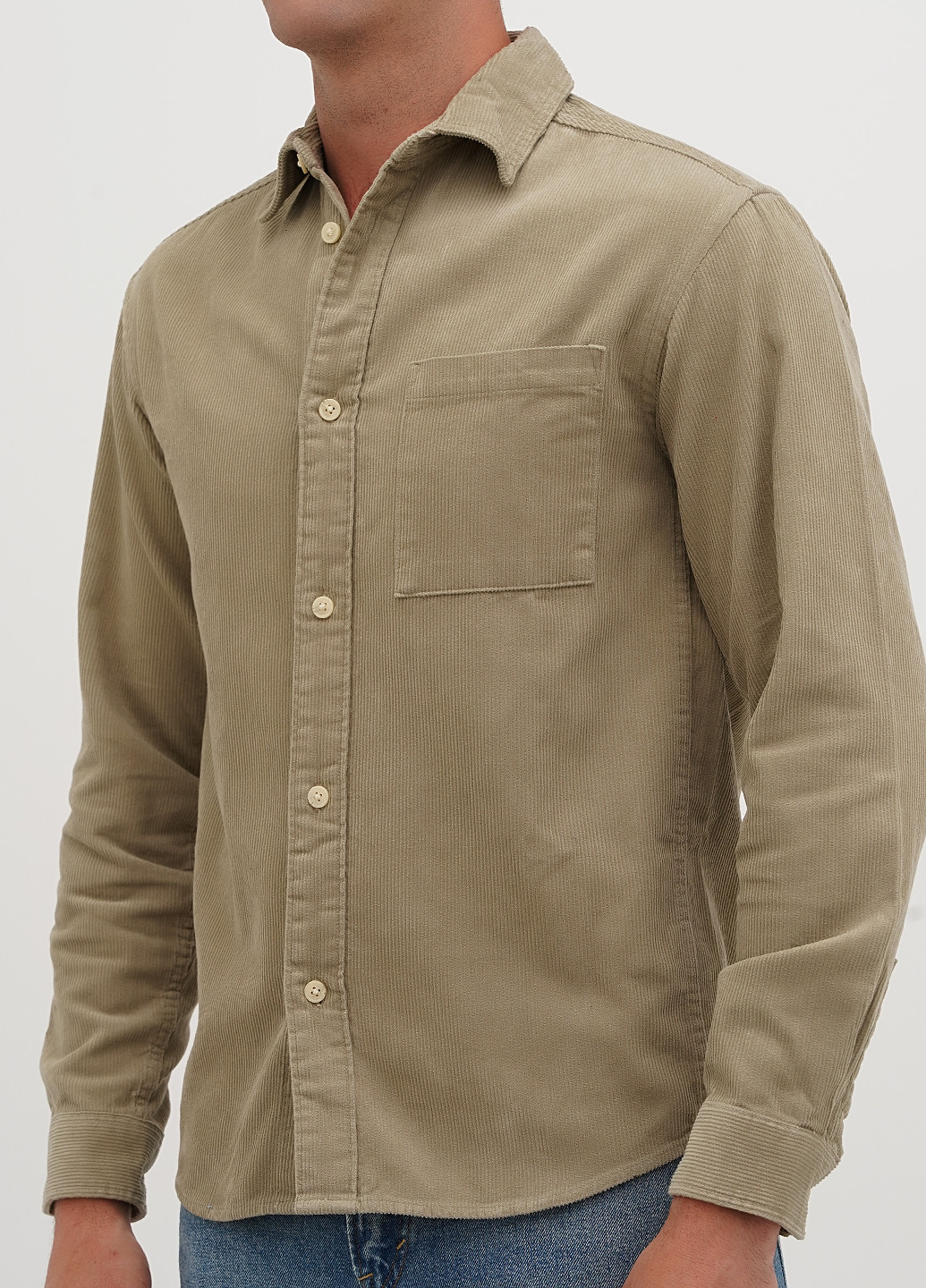 Оливковковая (хаки) кэжуал рубашка однотонная H&M