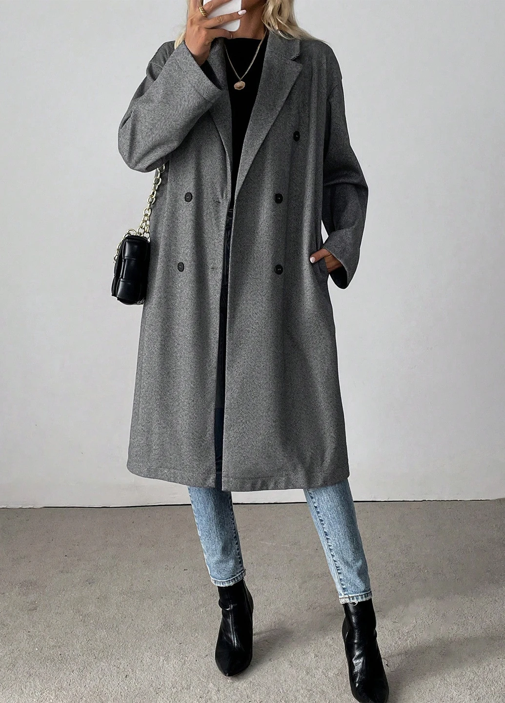 Темно-сіре демісезонне Пальто оверсайз SHEIN