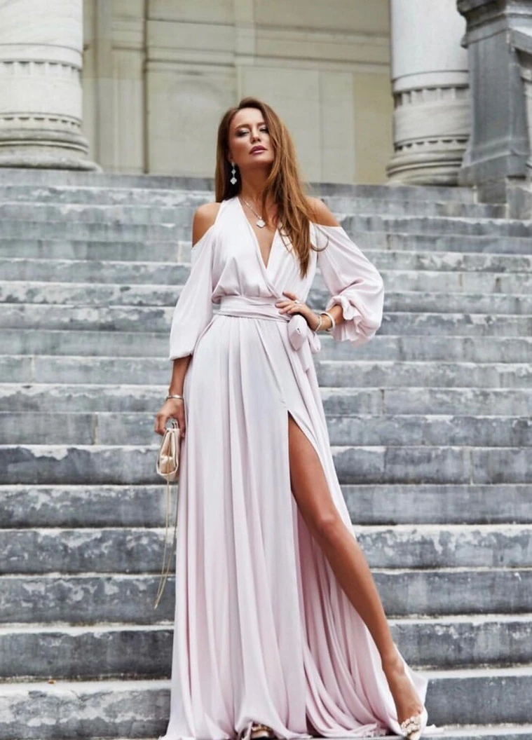 Пудровое вечернее платье а-силуэт FashionYouWant однотонное