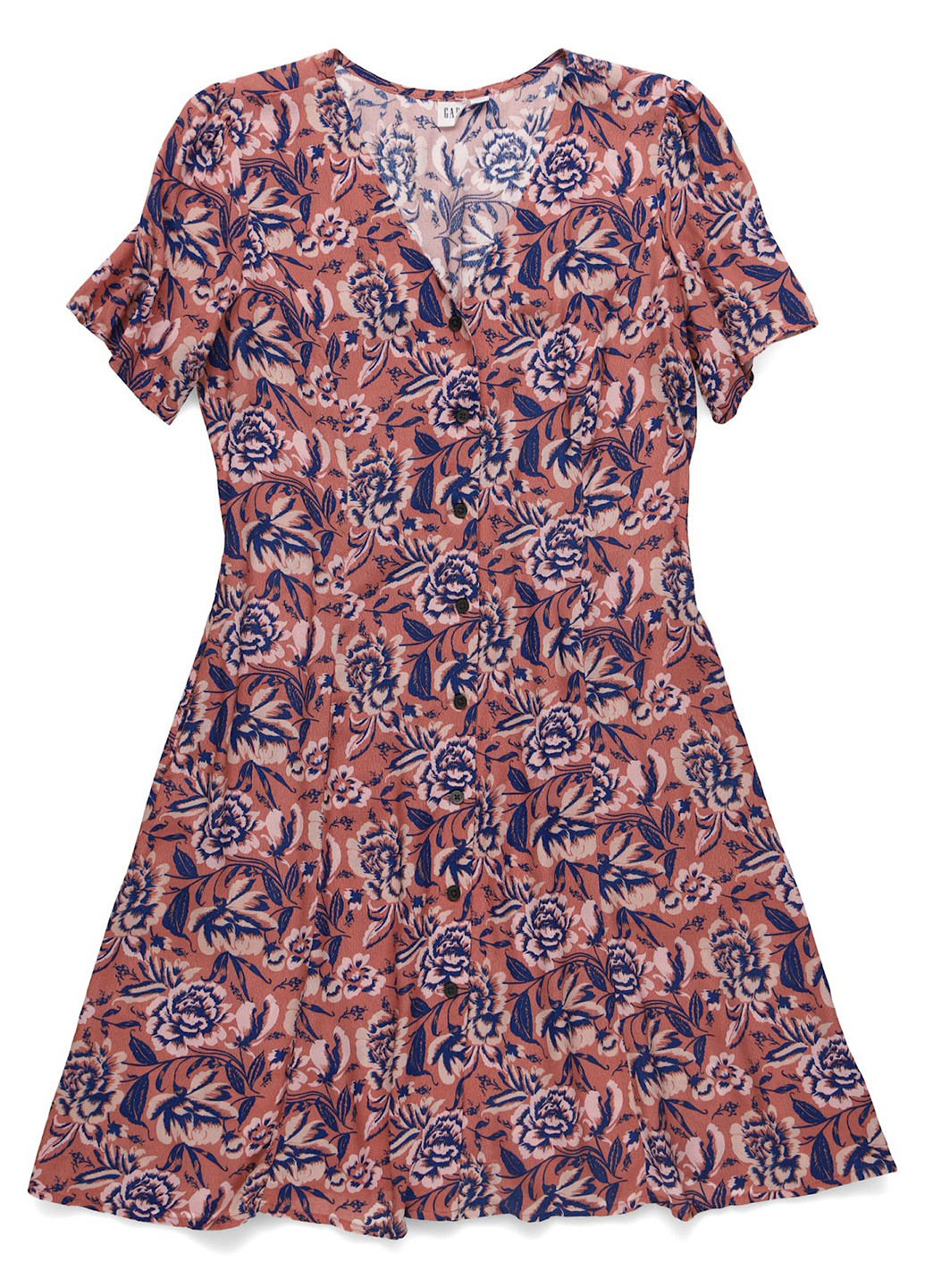 Розовое кэжуал платье рубашка, клеш Gap с цветочным принтом