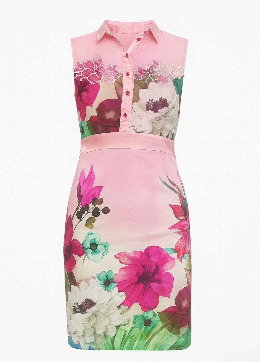 Блідо-рожева кежуал сукня футляр, сукня-сорочка Sassofono з квітковим принтом