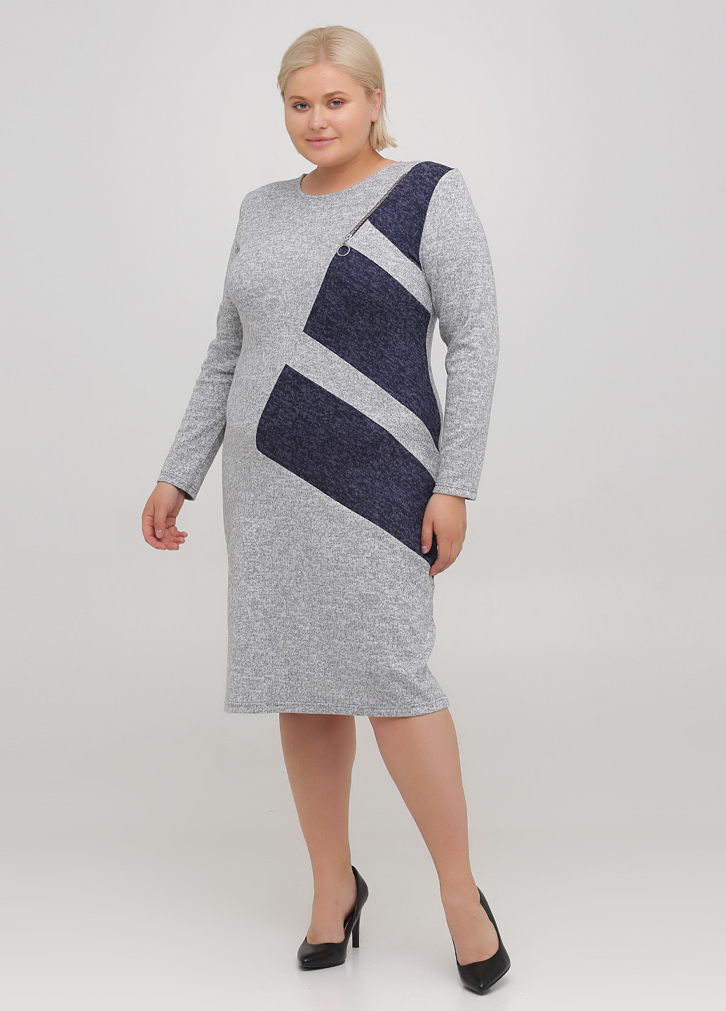 Светло-серое кэжуал платье платье-свитер BABOCHKA XL Collection меланжевое