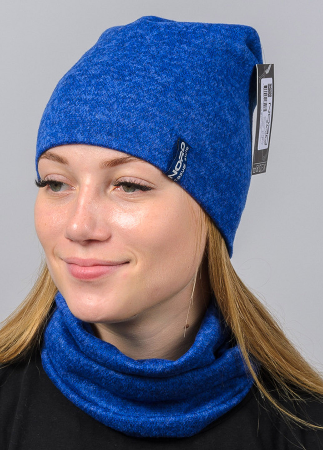 Синий зимний комплект (шапка, шарф-снуд) Nora