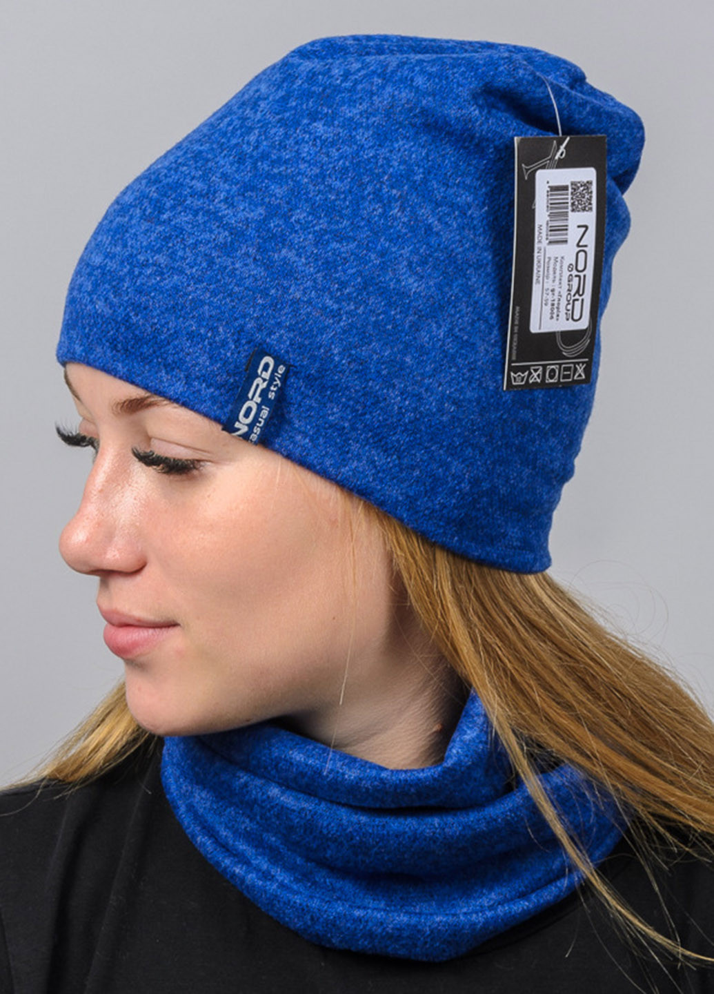 Синий зимний комплект (шапка, шарф-снуд) Nora