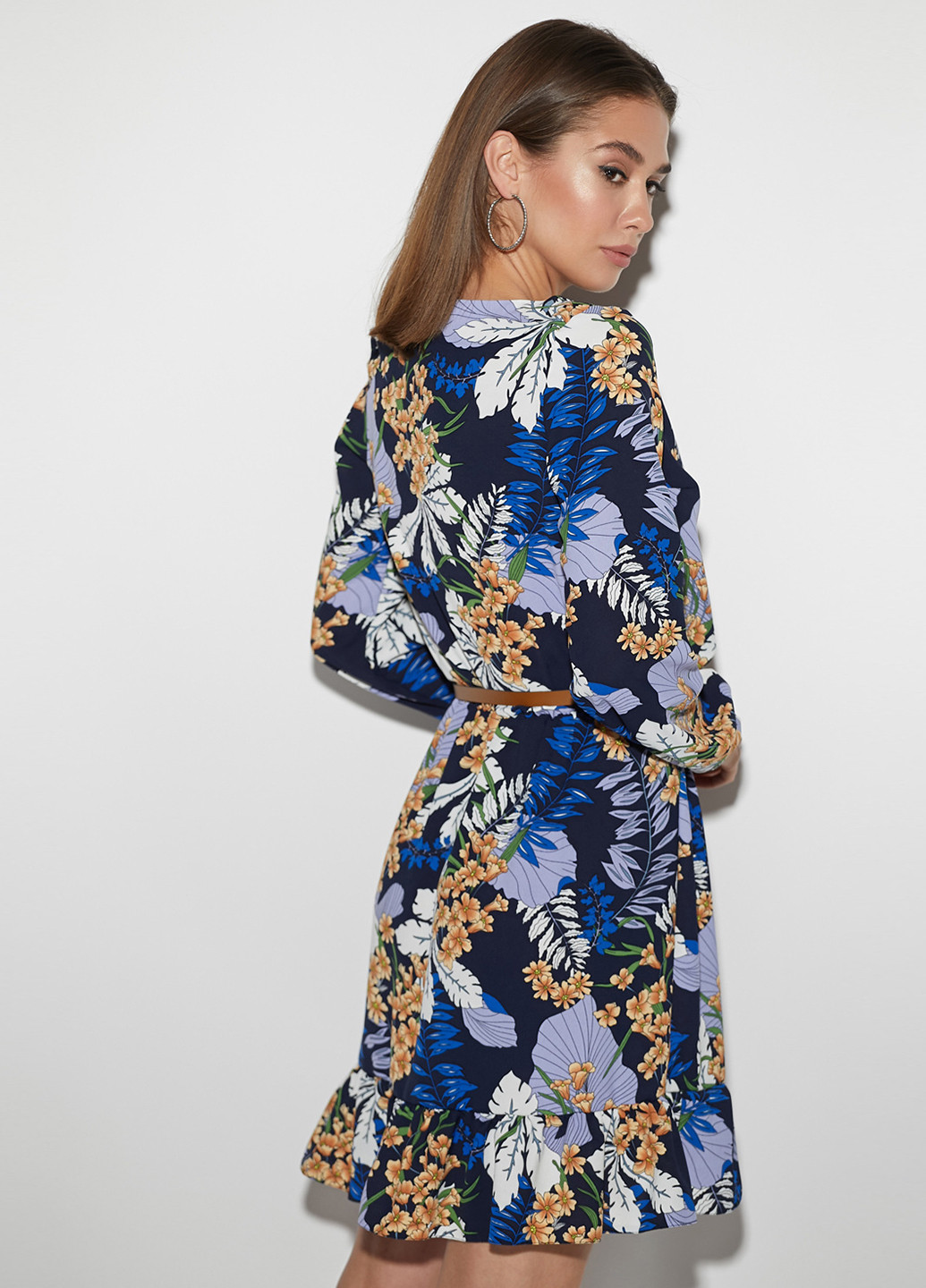 Темно-синее кэжуал платье короткое Karree с цветочным принтом