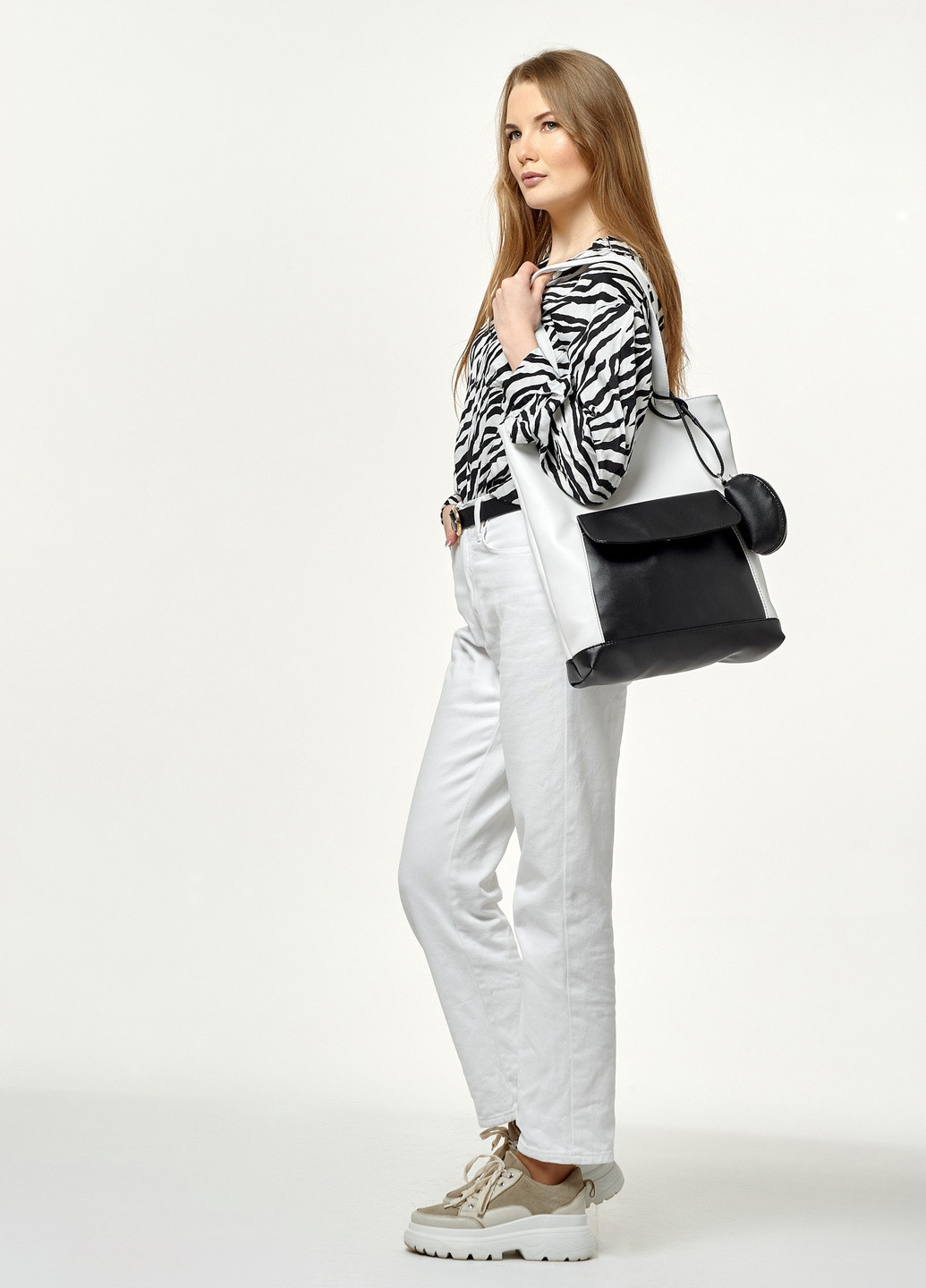 Жіноча сумка Shopper біла з чорним Sambag (256243257)