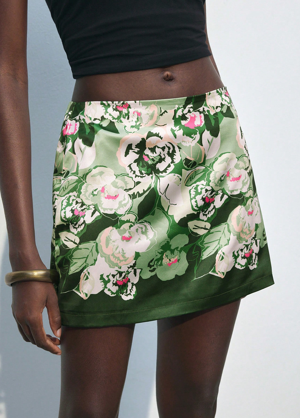Зеленая кэжуал цветочной расцветки юбка SHEIN а-силуэта (трапеция)