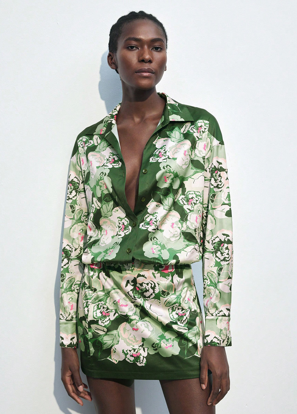 Зеленая кэжуал цветочной расцветки юбка SHEIN а-силуэта (трапеция)