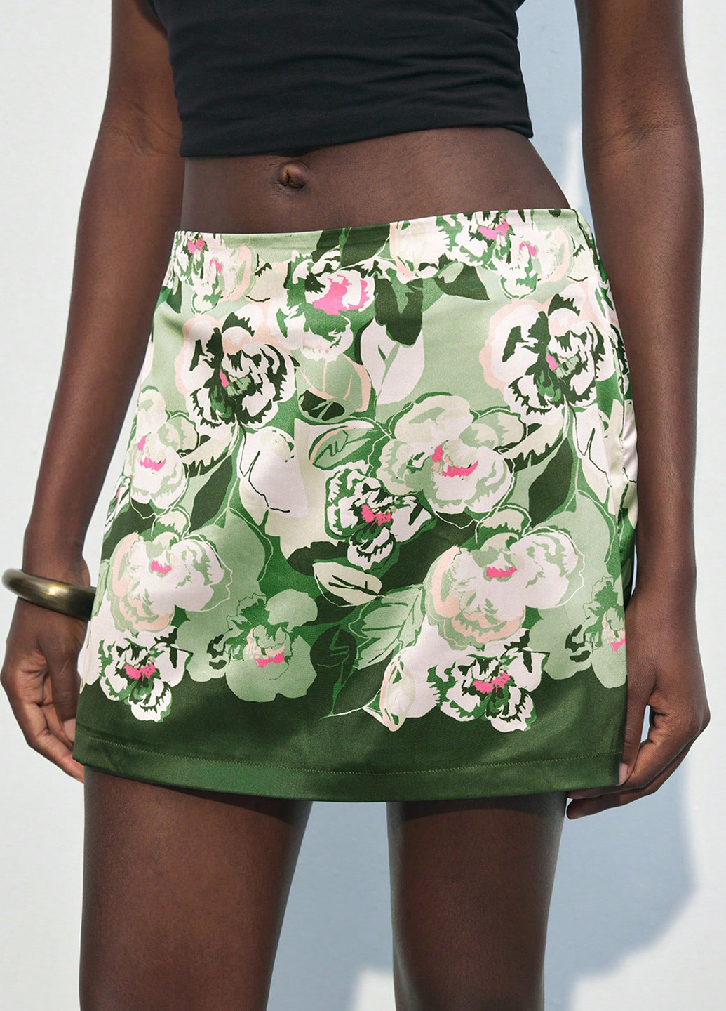 Зеленая кэжуал цветочной расцветки юбка SHEIN а-силуэта (трапеция)