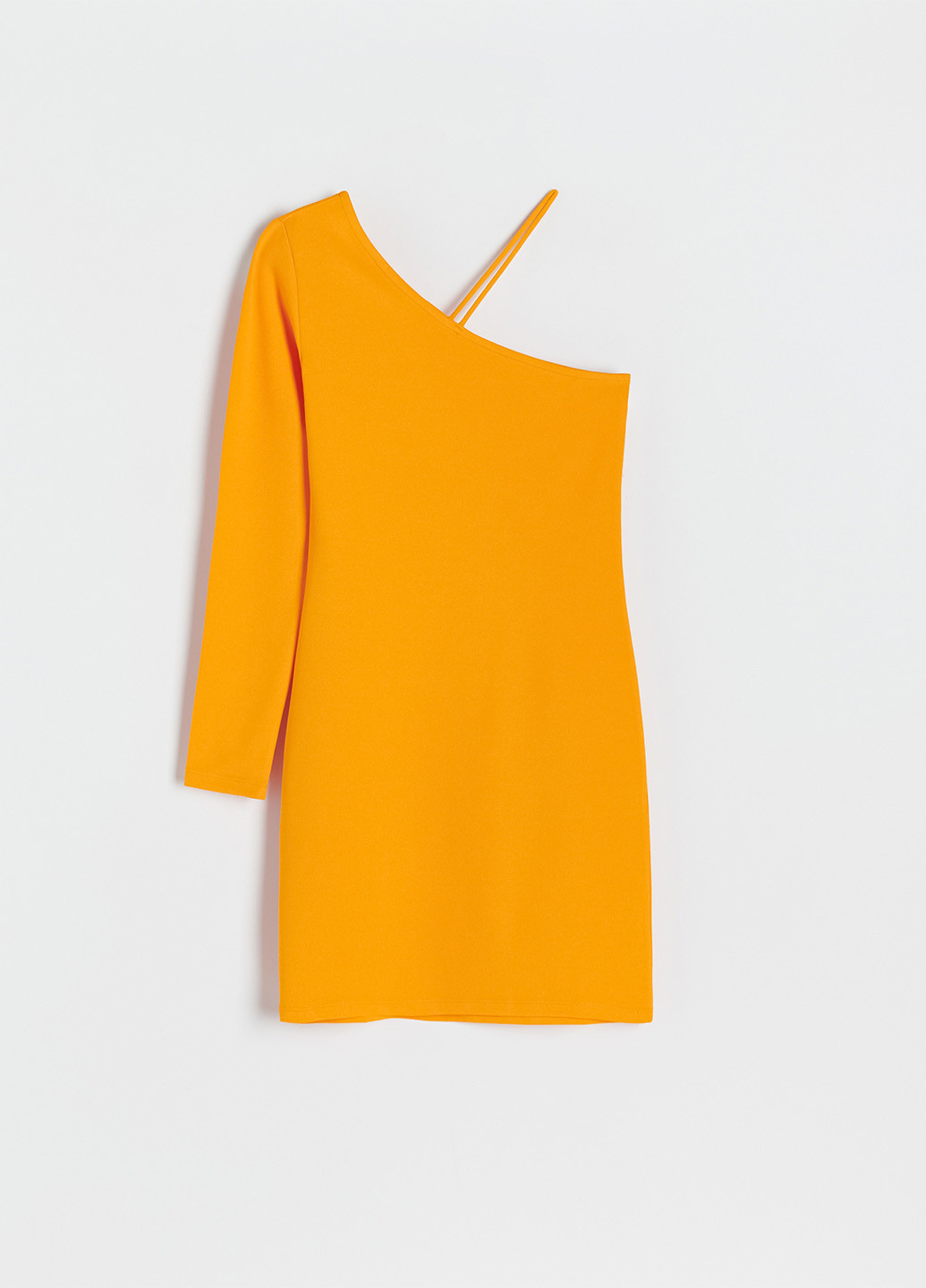 Оранжевое кэжуал платье с открытыми плечами, на одно плечо Reserved однотонное