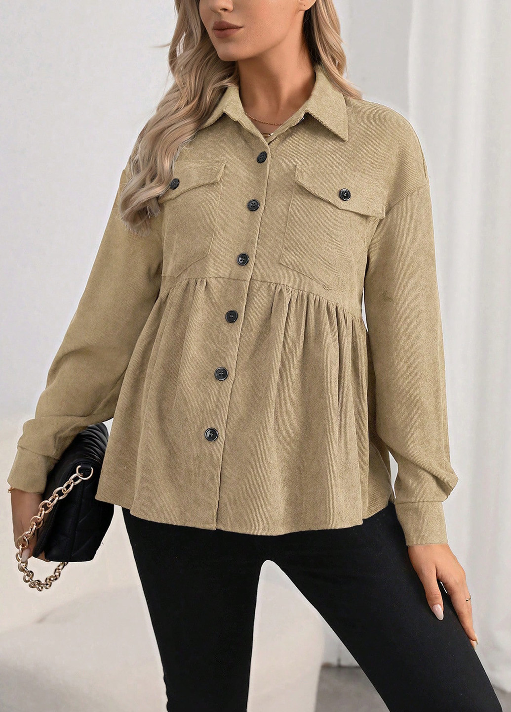 Песочная блуза для беременных с баской SHEIN