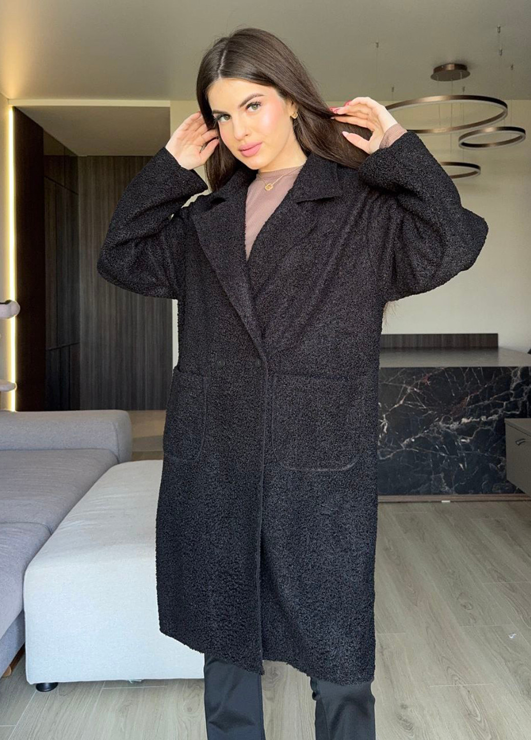 Чорне демісезонне Пальто двобортне No Brand